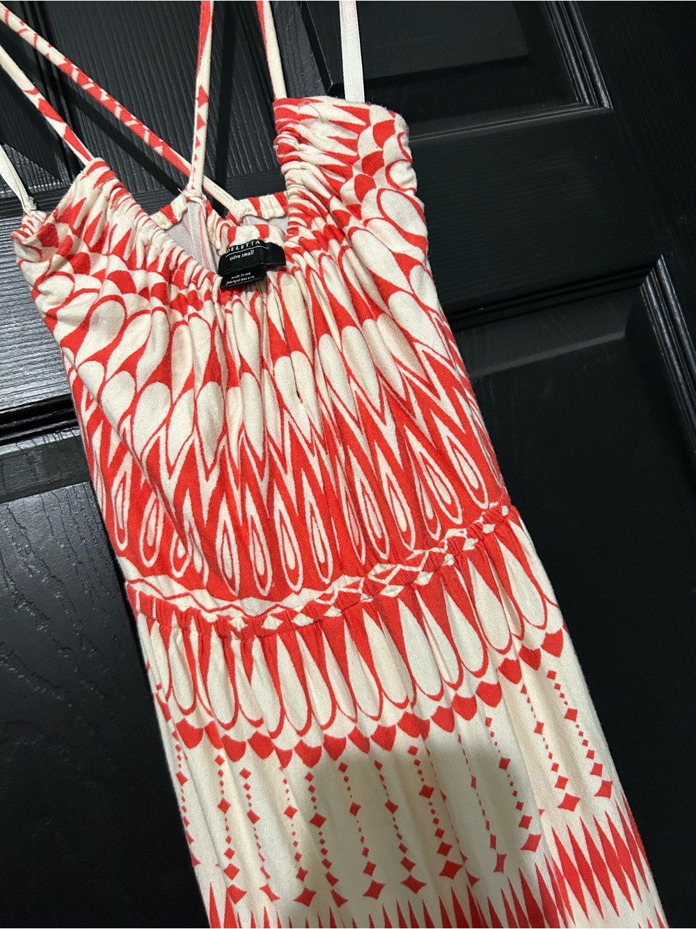 Deletta Red and Cream Printed Spaghetti Strap Dress